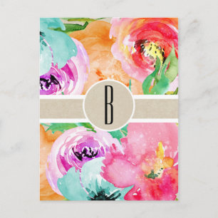 Colorful Floral Modern Rustic Botanical Kraft Postcard