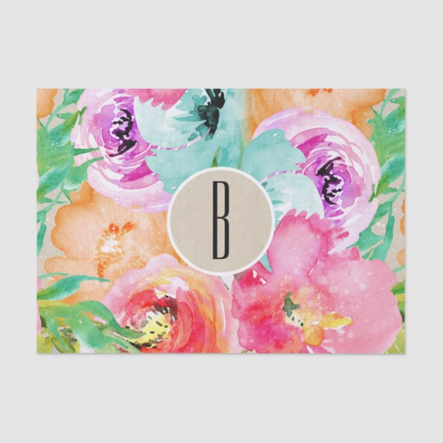 Colorful Floral Modern Rustic Botanical Kraft Tissue Paper (Front)