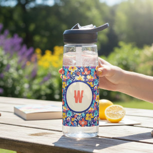 Colorful Floral Monogram – Bright Sporty Gift Water Bottle