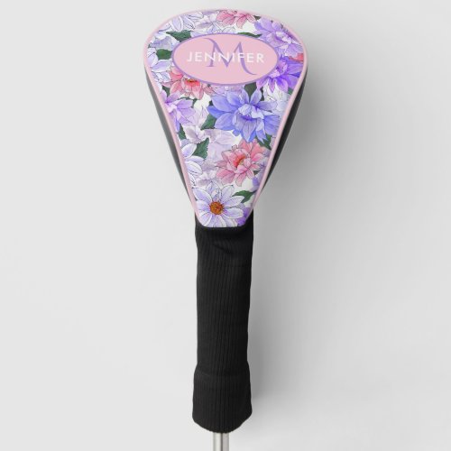 Colorful Floral Monogram Personalized Name Golf Head Cover