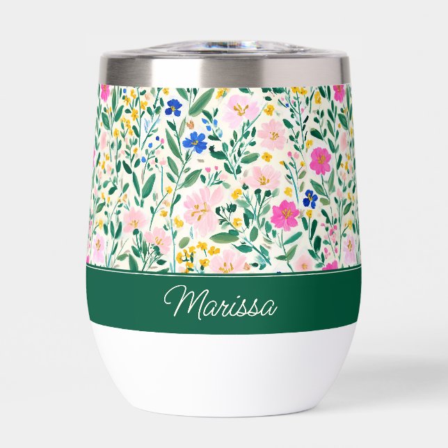 Colorful Floral Monogram Thermal Tumbler (Front)