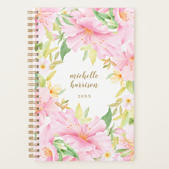 Colorful Floral Monogram Watercolor Botanical Pink Planner (Front)