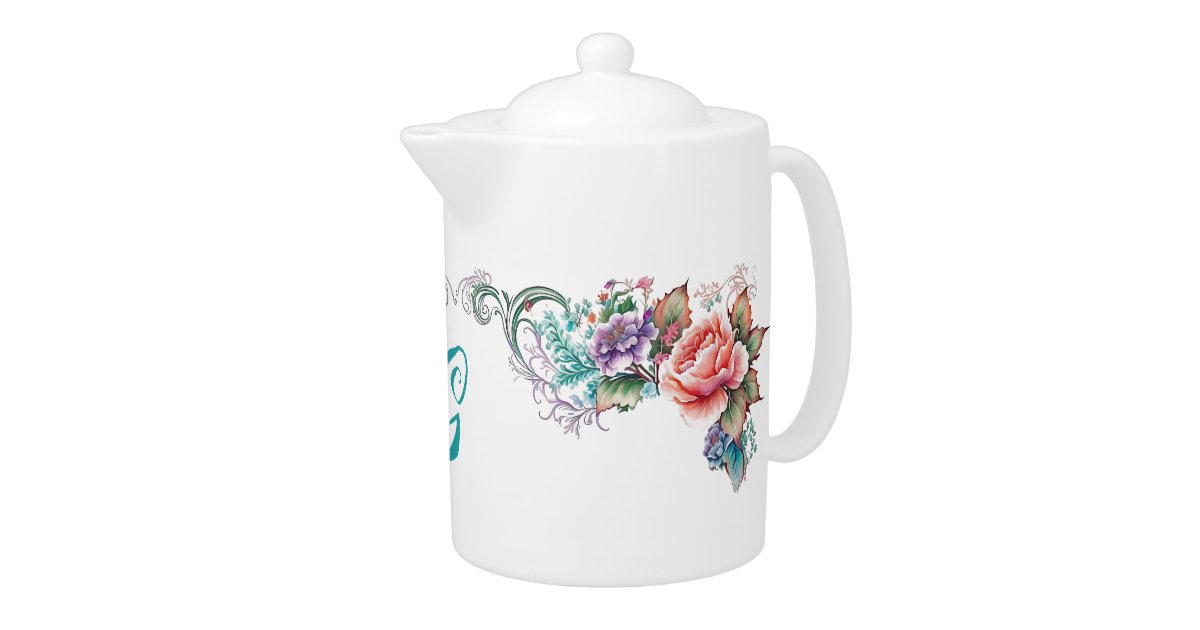 Colorful Floral Monogrammed Teapot Zazzle
