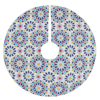 Colorful Floral Moroccan Tile Mosaic Christmas Brushed Polyester Tree Skirt