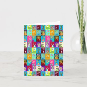Colorful Floral Mosaic Blank Card by pixibition at Zazzle