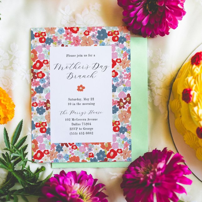 Colorful Floral Mother's Day Brunch Invitation (Colorful floral Mother's Day Brunch invitations.)