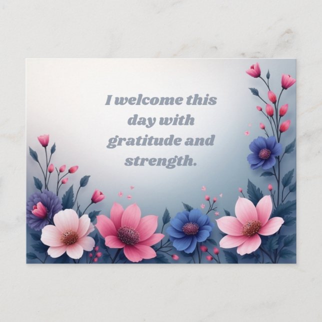 Colorful Floral Motivation Gratitude and Strength Postcard (Front)