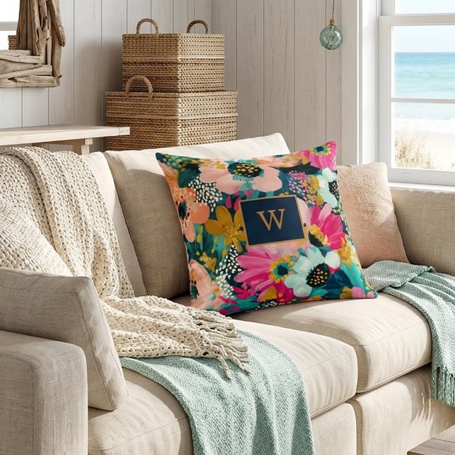 Colorful Floral Name  Throw Pillow (Creator Uploaded)