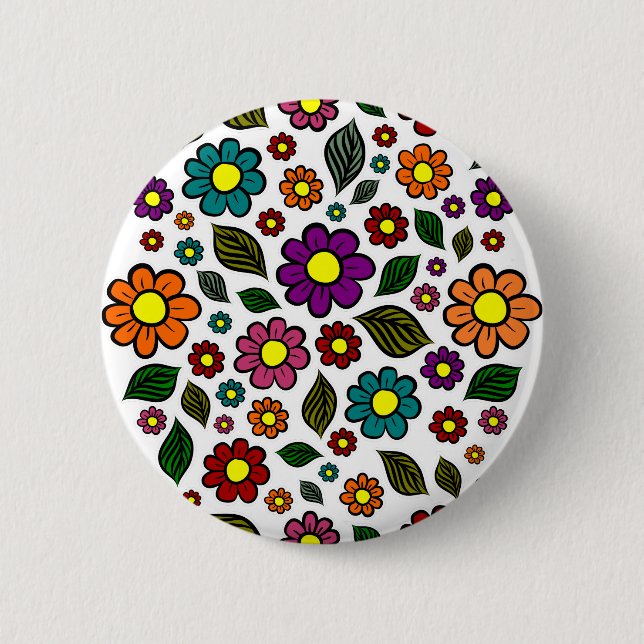 Colorful Floral Nature Pattern Button (Front)