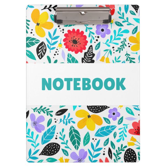 Colorful Floral Notebook – Minimalist Flower  Clipboard (Front)