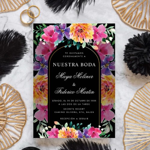 Colorful Floral Nuestra Boda Spanish Wedding Invit Invitation