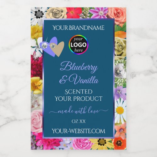 Colorful Floral Ocean Blue Product Labels Add Logo