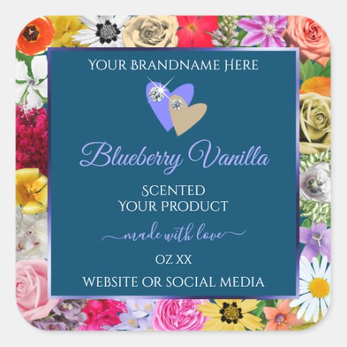 Colorful Floral Ocean Blue Product Labels Hearts