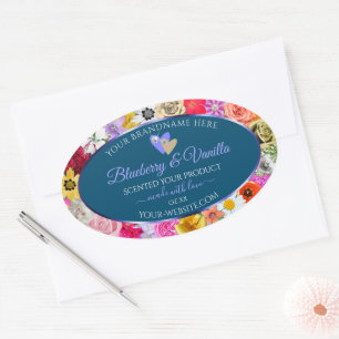 Colorful Floral Ocean Blue Product Labels Hearts