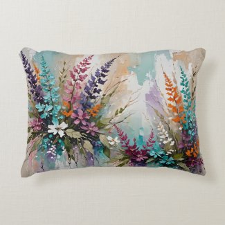 Colorful Floral on Blue Beige White Lavender 