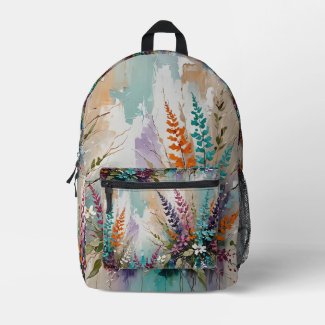 Colorful Floral on Blue Beige White Lavender II