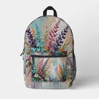 Colorful Floral on Blue Beige White Lavender