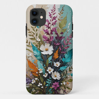 Colorful Floral on Teal Blue Beige iPhone 11 Case