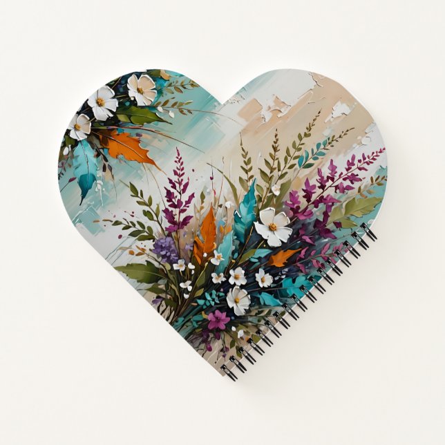 Colorful Floral on Teal Blue Beige *Personalize* Notebook (Back)