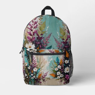 Colorful Floral on Teal Blue Beige 