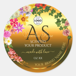 Colorful Floral Orange Product Label Initials Logo