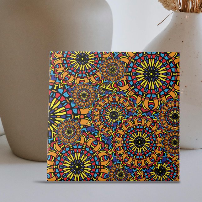 Colorful Floral Oriental Ethnic Mandalas Pattern Ceramic Tile (Creator Uploaded)