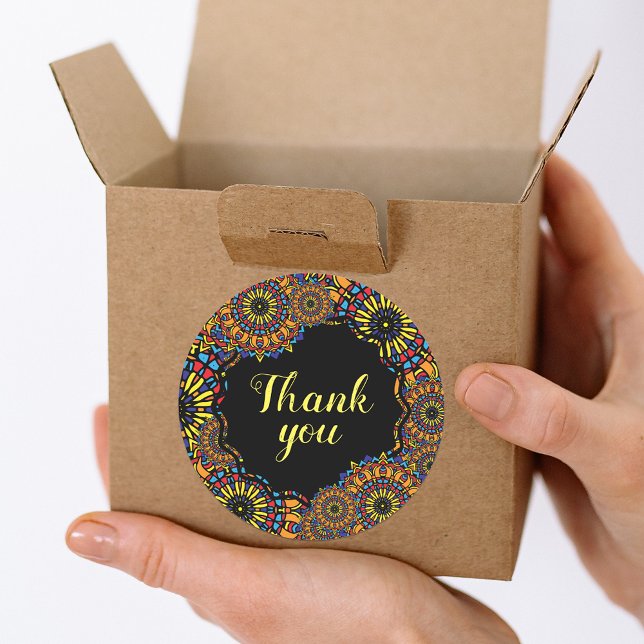 Colorful Floral Oriental Mandalas Thank You Classic Round Sticker (Creator Uploaded)