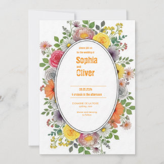 Colorful Floral Oval Frame Wedding Invitation