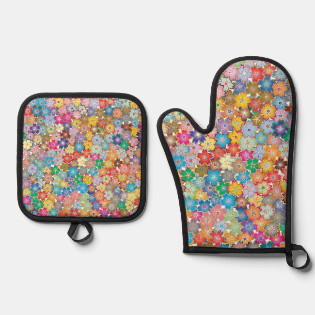 Colorful Floral Oven Mitt and Pot Holders