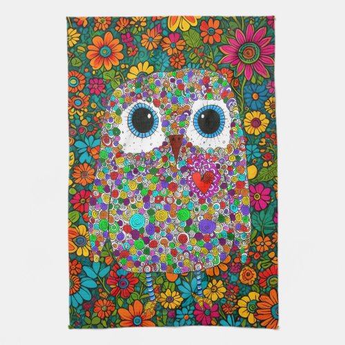 Colorful Floral Owl Kitchen Towel