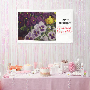 Colorful Floral Pansy Garden Birthday Banner
