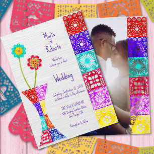 Colorful Floral Papel Picado Mexican Wedding Invitation