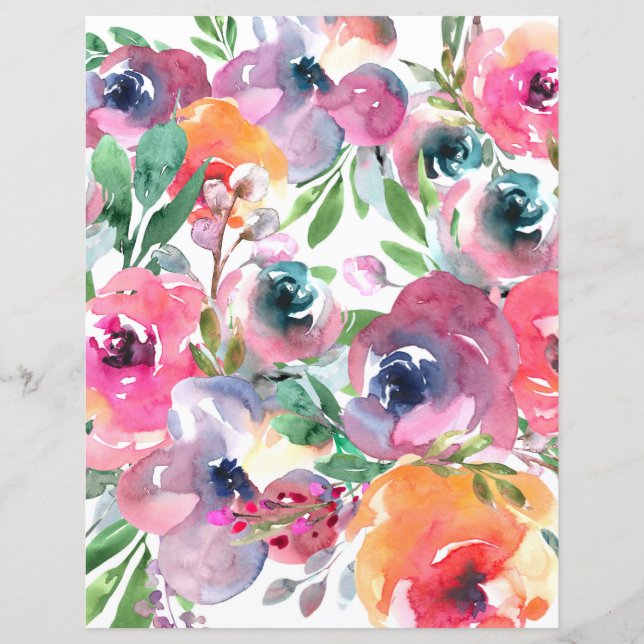 Colorful Floral Paper Sheet - mauve tones (Back)
