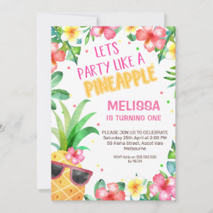 Colorful Floral Party Like A Pineapple Birthday Invitation