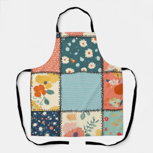 Colorful Floral Patchwork Quilt with Playful Print Apron