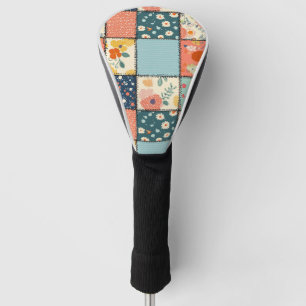 Colorful Floral Patchwork Quilt with Playful Print Golf Head Cover