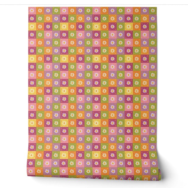 Colorful Floral Patchwork  Wallpaper (Unrolling)