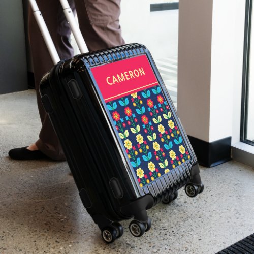 Colorful Floral Pattern  Add Your Name Luggage