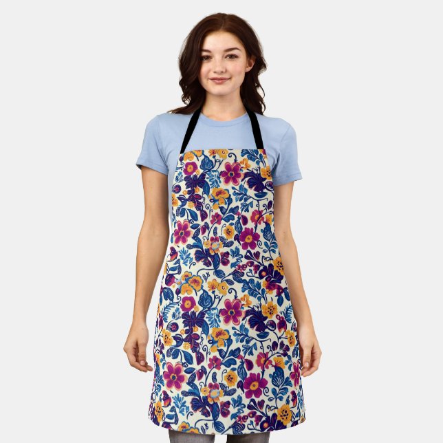Colorful Floral Pattern Apron (Worn)