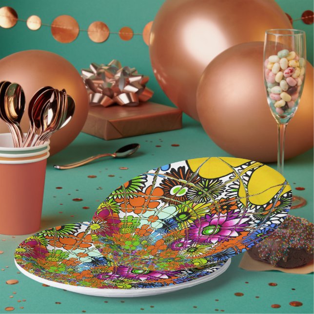 Colorful Floral Pattern Art Paper Plates (Multi)