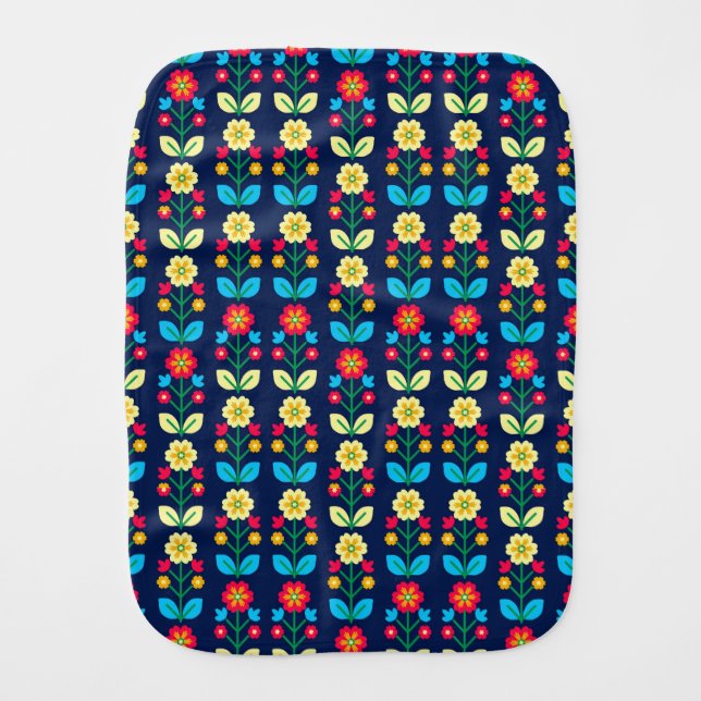 Colorful Floral Pattern Baby Burp Cloth (Front)