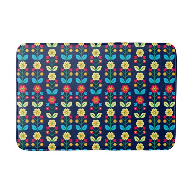 Colorful Floral Pattern Bath Mat (Front)