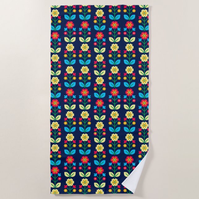Colorful Floral Pattern Beach Towel (Front)