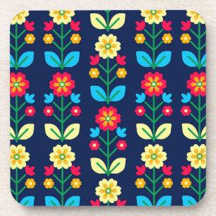 Colorful Floral Pattern Beverage Coaster