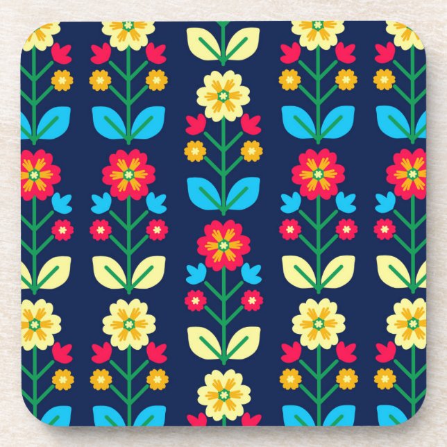 Colorful Floral Pattern Beverage Coaster (Front)