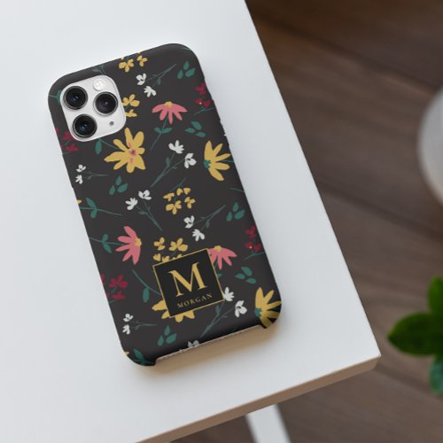 Colorful Floral Pattern Black Personalized  iPhone 15 Case