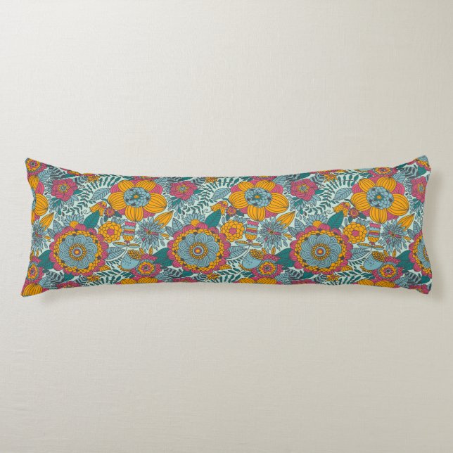 Colorful floral pattern body pillow (Front)