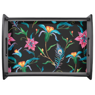 Colorful floral pattern, bold and vibrant serving serving tray