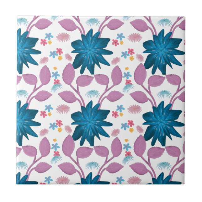 Colorful floral pattern  ceramic tile (Front)