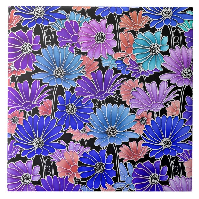 Colorful floral pattern ceramic tile (Front)